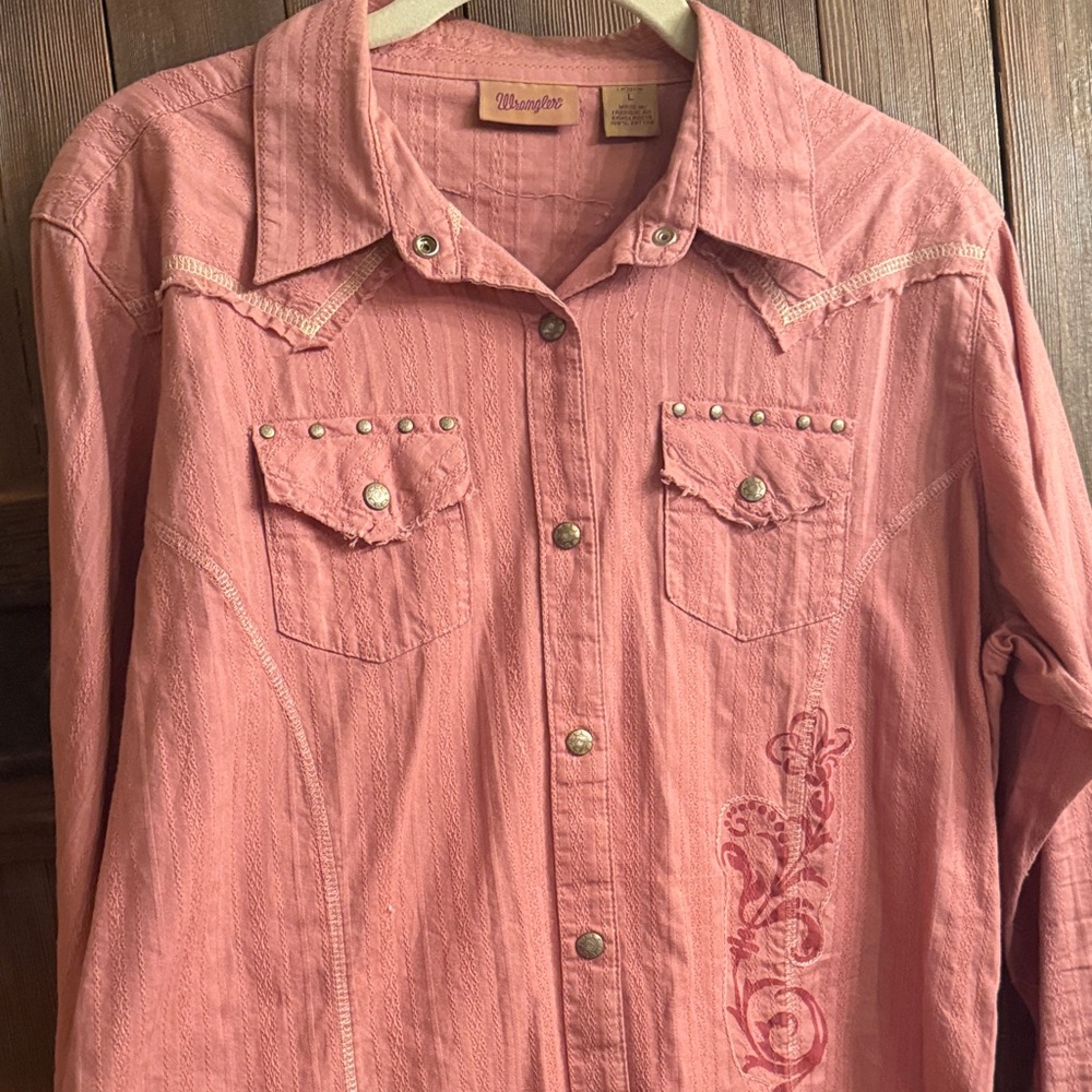 Wrangler Rose Pink Western Snap Shirt with Stud Accents
